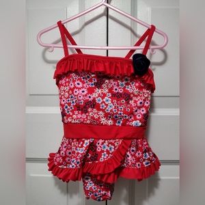 Lily & Dan Red Floral Bathing suit 2T